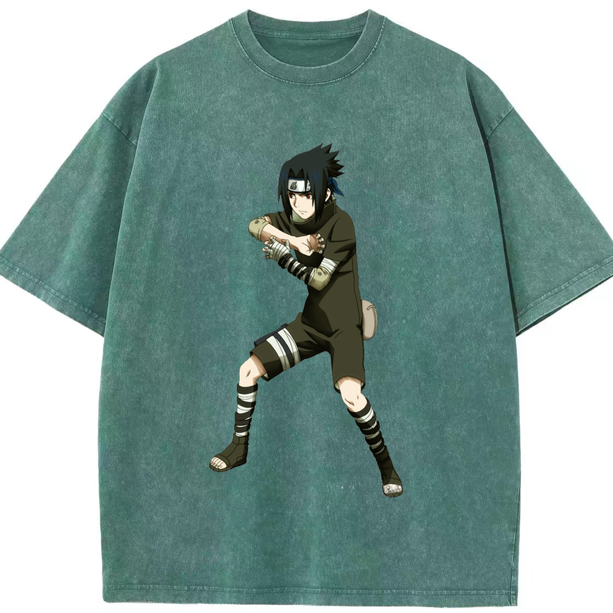（画像用） NARUTO -ナルト- うちは サスケ Uchiha Sasuke 綿100% ヴィンテージ風 半袖Tシャツ（フロントプリント）